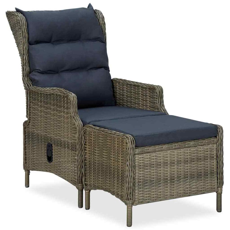 Outdoor Recliner Chair Patio Lounge Chair with Cushions Poly Rattan vidaXL