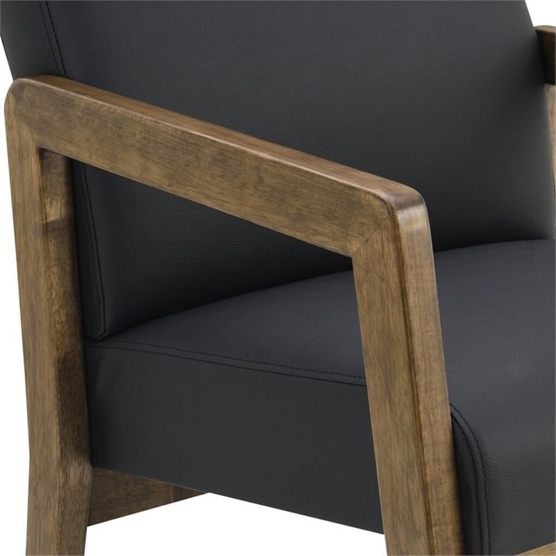 Scranton & Co Black Faux Leather Visitor Chair with Park City Wood Finish gallery