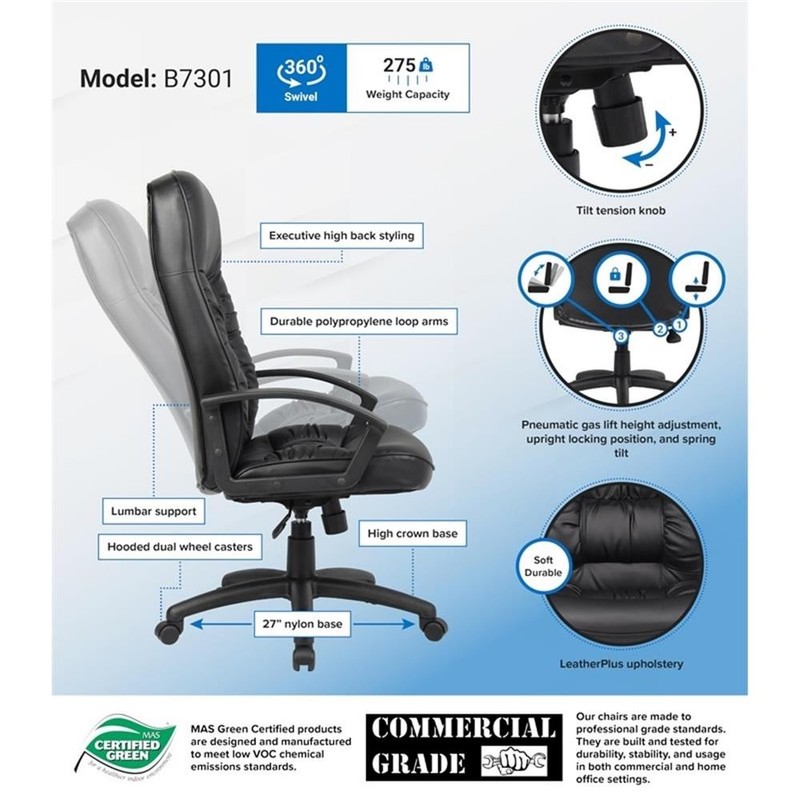 Scranton & Co LeatherPlus High Back Executive Chair with Tilt Lock in Black gallery