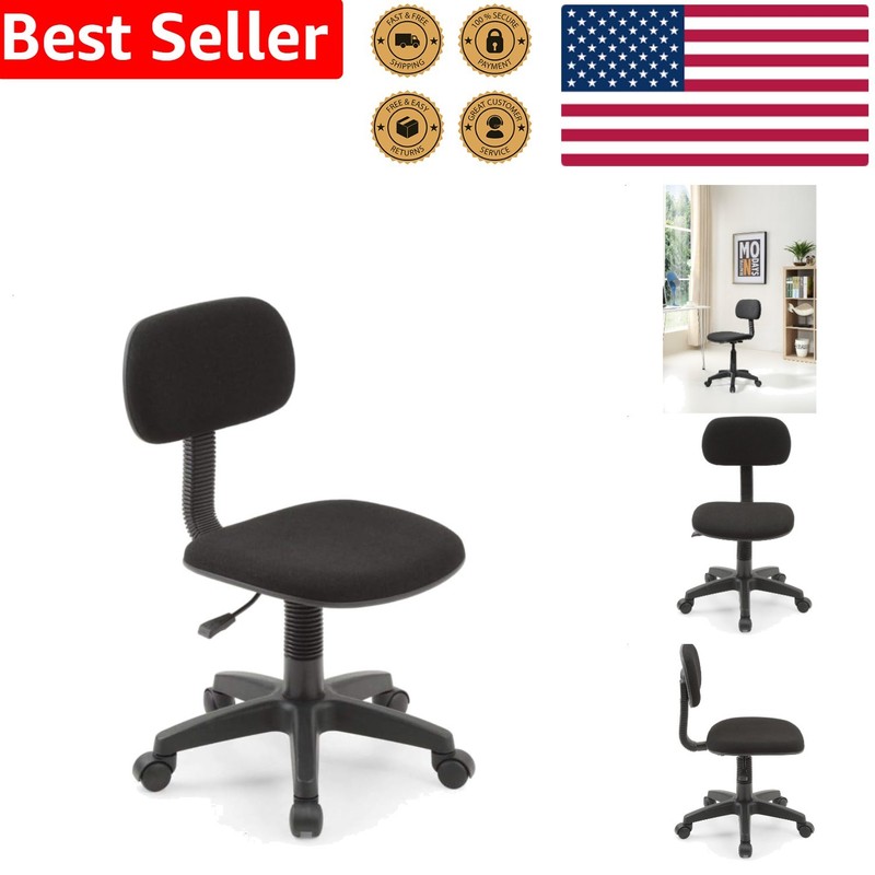 Kids Armless Desk Chair Black Swivel Adjustable Padded Fabric OfficeKids Low…