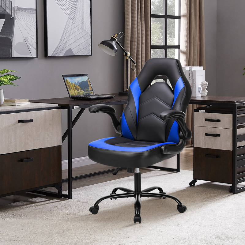 Computer Gaming Chair, Ergonomic PU Leather Racing Chair with Flip-Up Armrest, B gallery