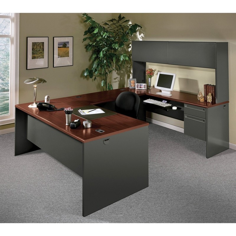 The Hon 38155NS Pedestal Desk 60"x30"x29.5" Charcoal/Mahogany gallery