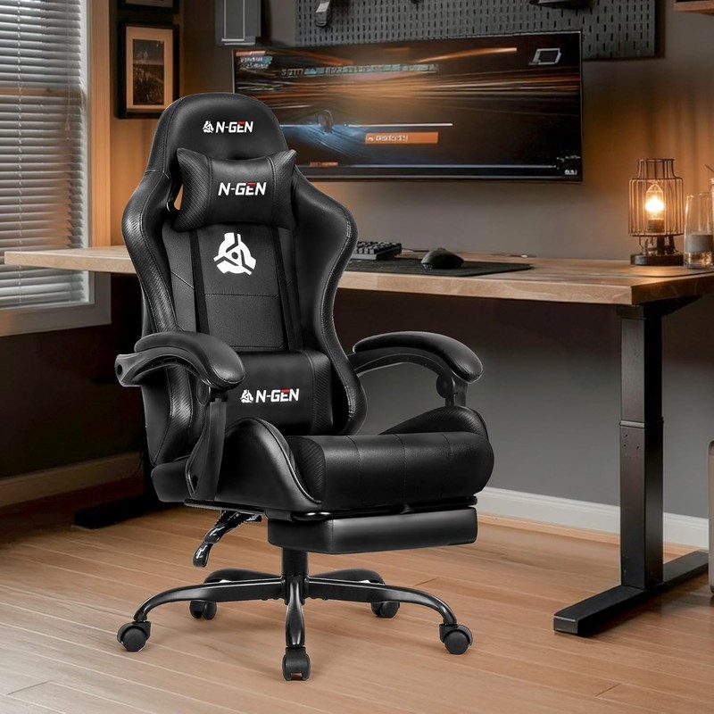 N-GEN GAMING Video Gaming Chair with Footrest Lumbar Support for Home Office Hig gallery