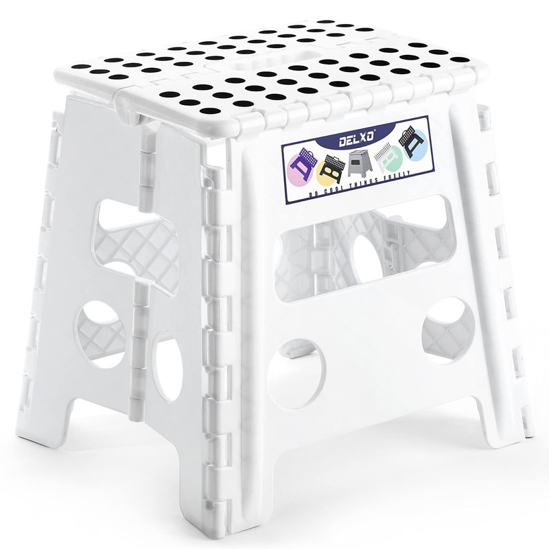 Delxo 13" Folding Step Stool for Kids and Adults, Non-Slip 13 Inch, White