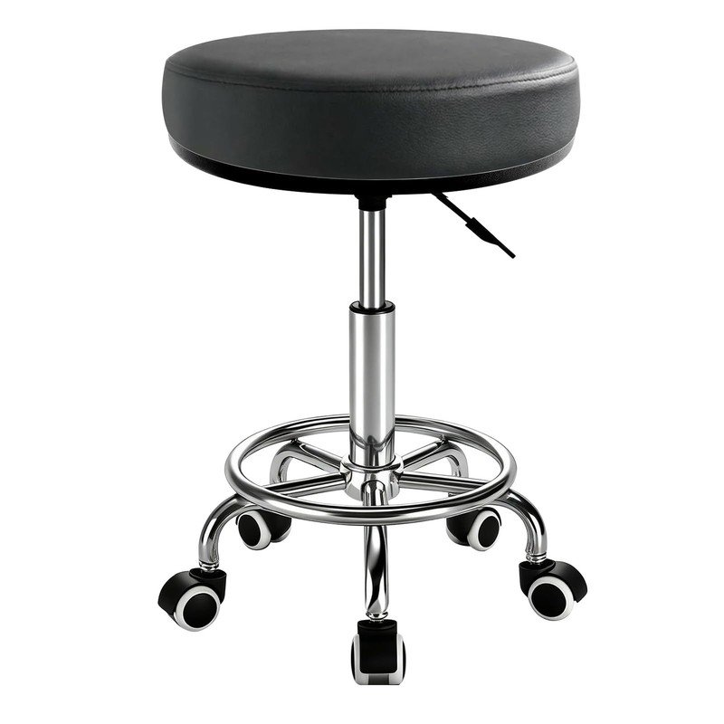 Heavy Duty Round Rolling Stool 500lb, PU Leather 360-degree Full-Edge Cover L…