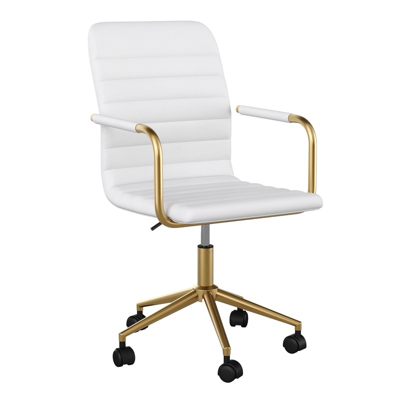 Taytum Swivel Task Chair with Armrests for Home Office in White Faux Leather …