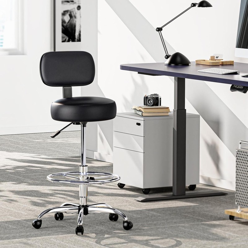 SUPERJARE Drafting Chair with Back, Adjustable Foot Rest Rolling Stool, Multi-Pu gallery