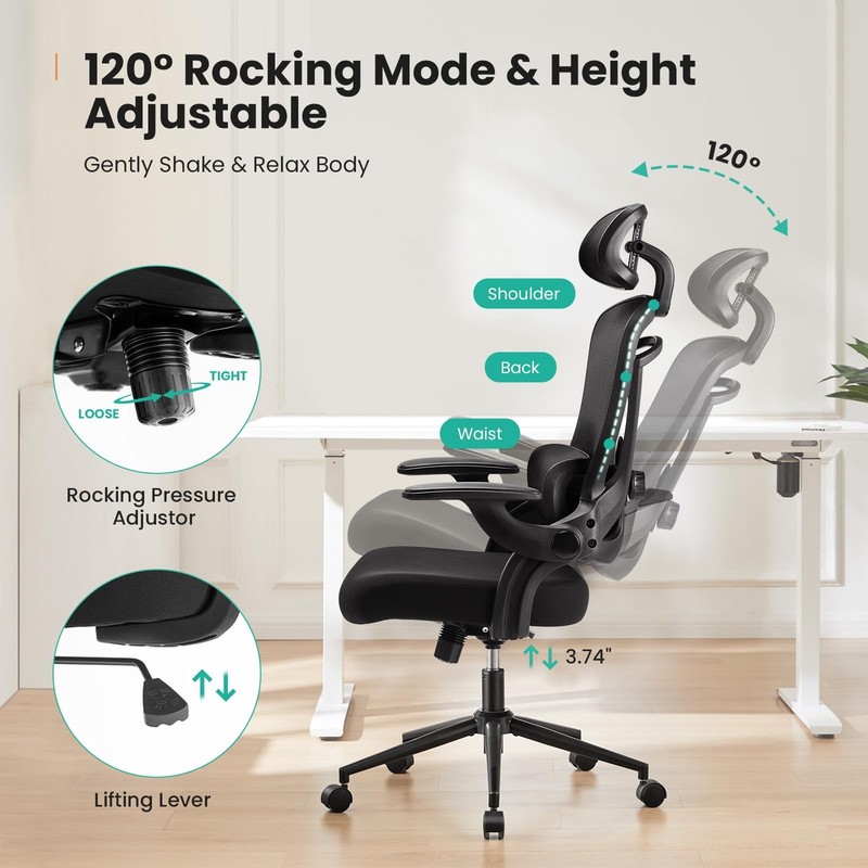 Office Ergonomic Desk Chair, 300 LBS Home Mesh Chairs with Wheels, 2D Headres... gallery