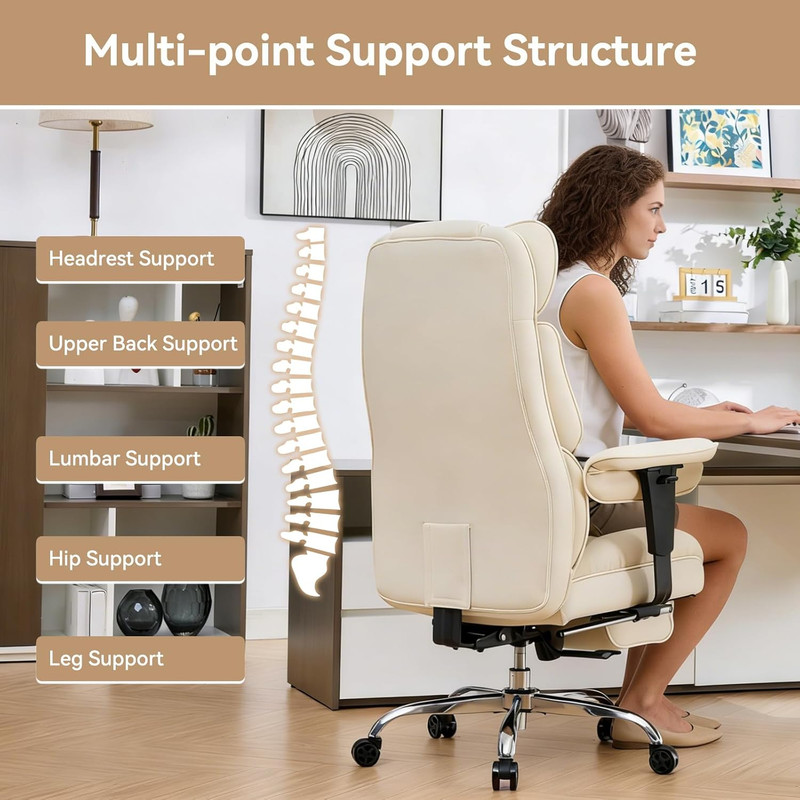 Big & Tall Ergonomic Office Chair with Footrest - Breathable Mesh, Beige gallery