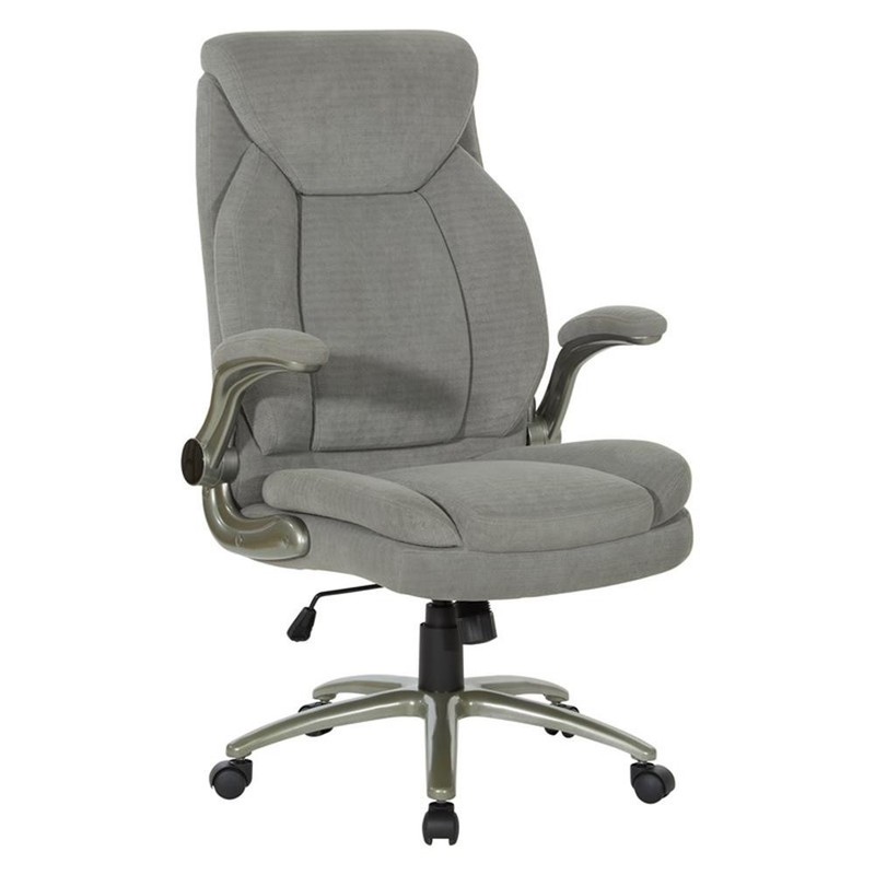 Scranton & Co Big & Tall Gray Fabric Chair with Flip Arms and Titanium Base