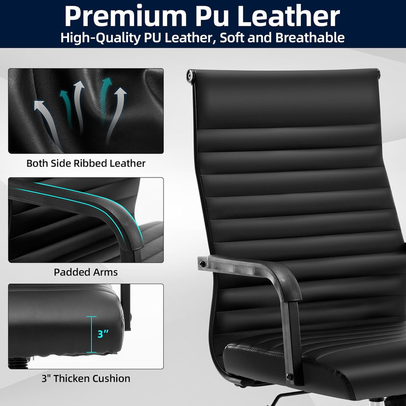 Office Chair, Ergonomic Executive Conference Room Chairs, Ribbed Leather Desk Ch gallery