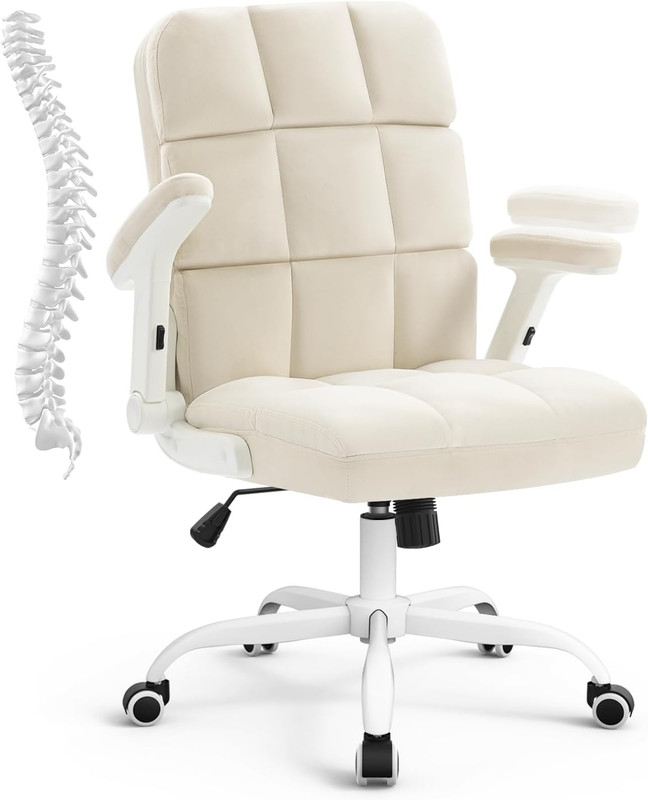 Beige Velvet Ergonomic Home Office Chair with Lumbar Support & Adjustable Height