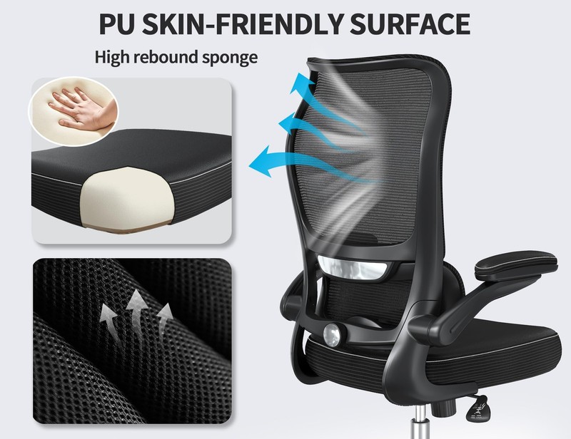 Ergonomic Office Chair Wave High Back Adjustable Lumbar Mesh PU Leather Black gallery