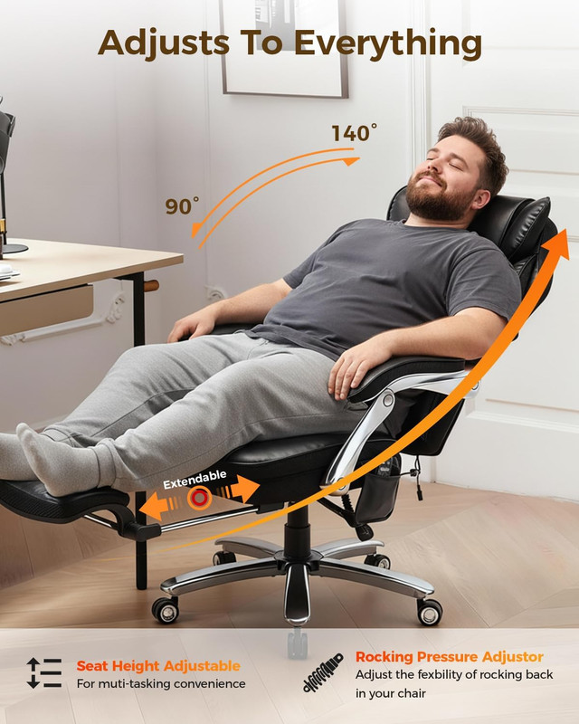 600LBS Big and Tall Office Chair with Massage and Heat, 23.5" Wide Leather Offic gallery