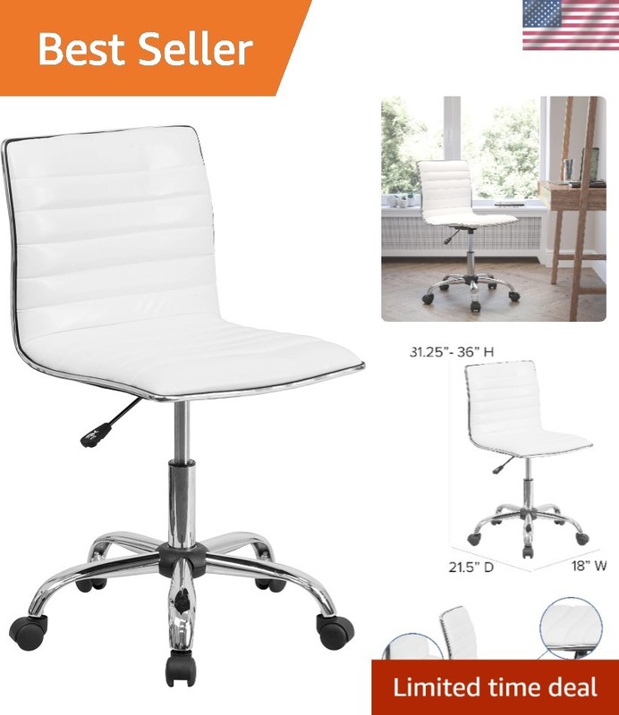 Alan Low-Back Ribbed Upholstered Vinyl Swivel Desk Chair with Padded Seat, Mo...