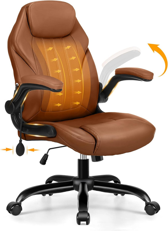 Office Desk Chair, Ergonomic Computer Chair with Padded Flip-Up Arms and Adjusta