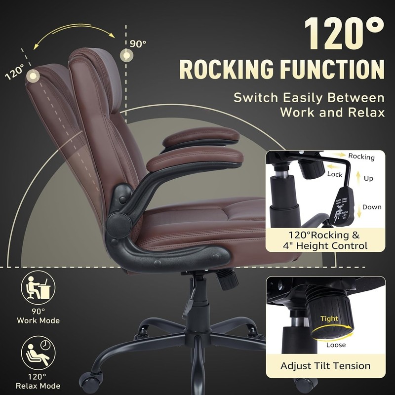 Contemporary PU Leather Desk Chair, Rolling with Adjustable Armrests & Lumbar gallery