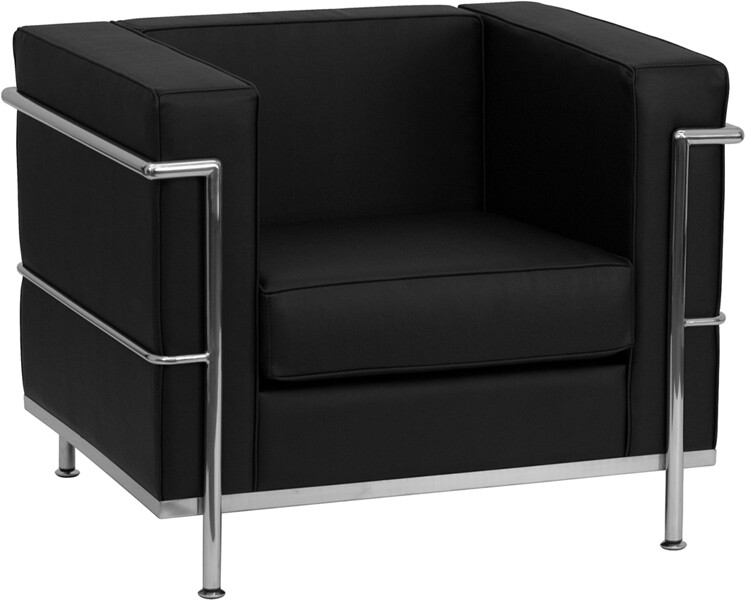 Regal Series Black Leather Reception Lounge Chair with Encasing Metal Frame