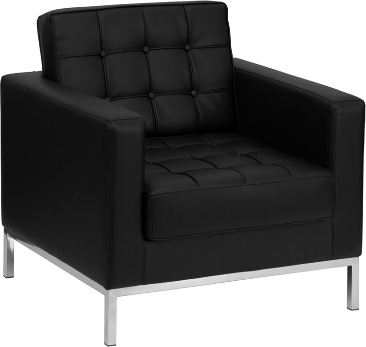 Lacey Series Black Leather Reception Lounge Chair with Stainless Steel Frame