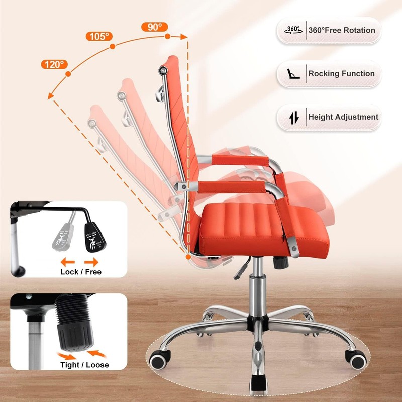 Ribbed Office Chair Mid-Back PU Leather Office Chair Executive Task Chair gallery