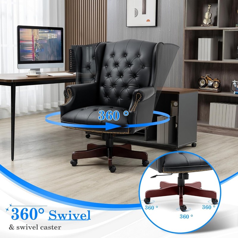 Executive Office Chair Faux Leather Home Office Desk Chairs w/Tufted Wingback gallery