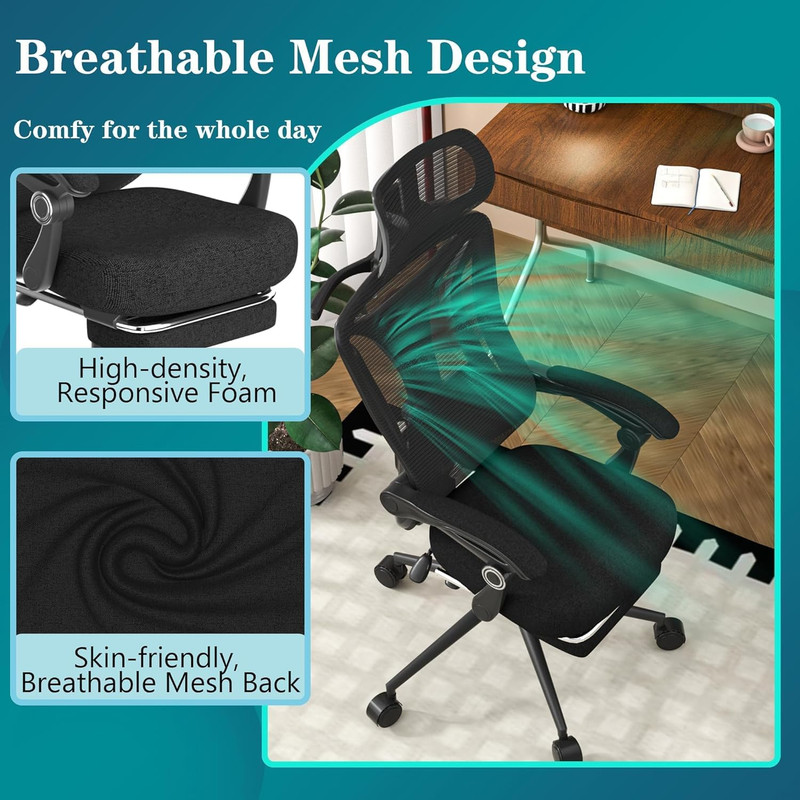 Ergonomic Office Chair with Footrest - Adjustable Lumbar Support & Headrest, 90- gallery