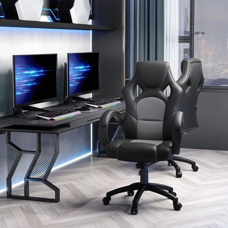 Vinsetto PU Leather Racing Gaming Chair, Swivel Home Office Gamer Chair Gray gallery