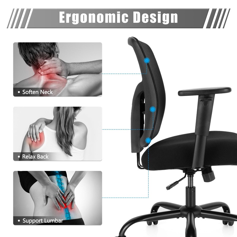 Costway 400LBS Mesh Big & Tall Office Chair Swivel Task Chair w/ Lumbar Support gallery
