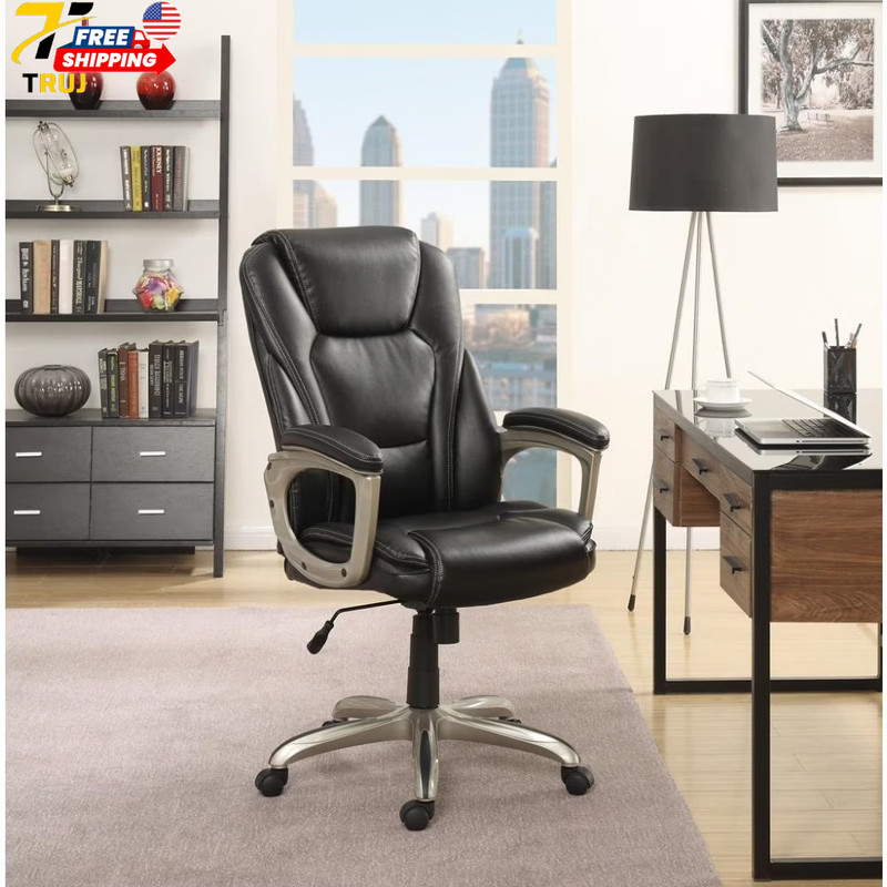 Heavy-Duty Bonded Leather Commercial Office Chair with Memory Foam 350Lb Black