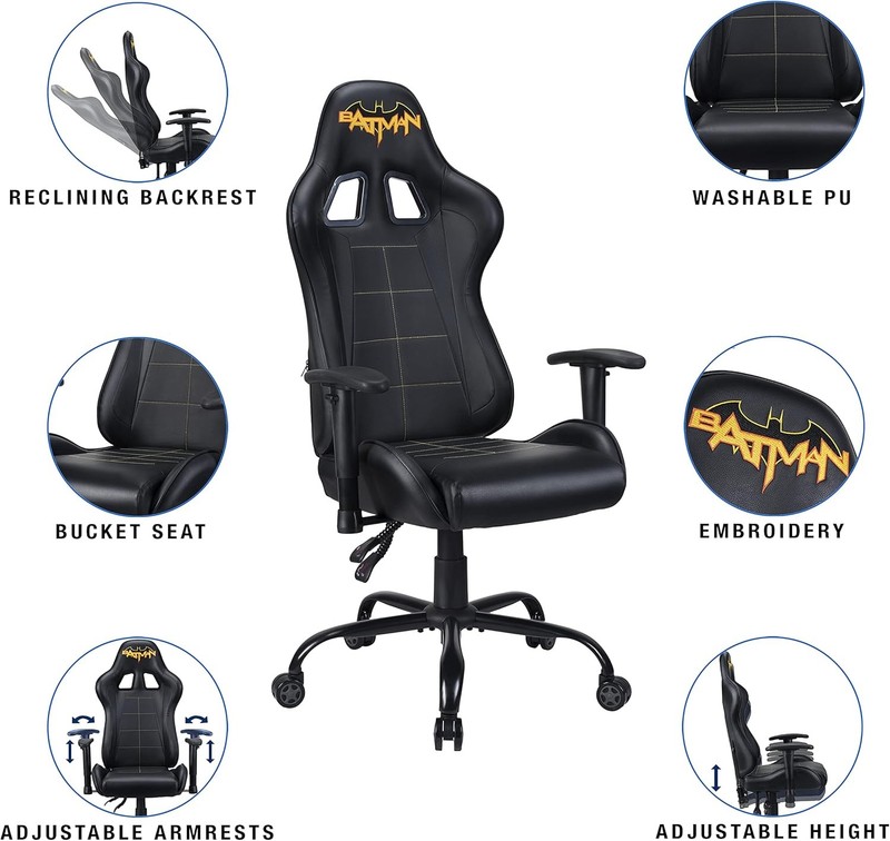 Batman Official Ergonomic Gamer Chair Adjustable Back and Armrests Adult Gaming gallery