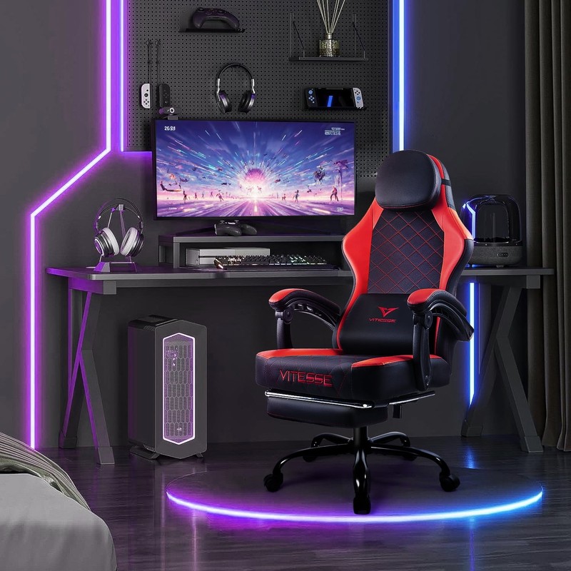 Gaming Chairs with Footrest, Massage Leather Game Chair for Adults, Big and Tall gallery