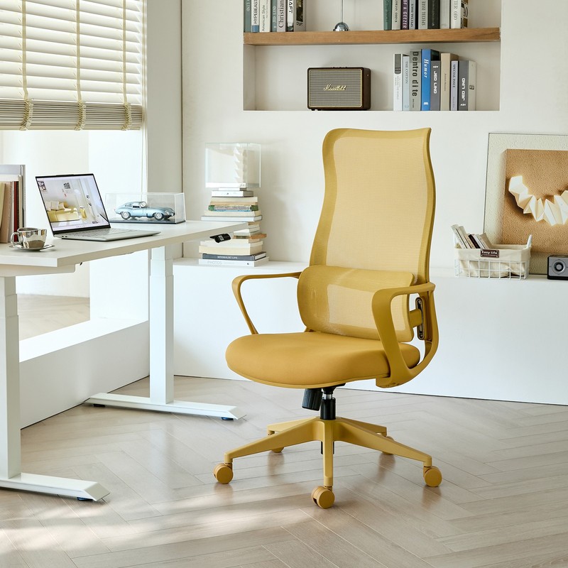 Colorful Office Chair Mesh Breathable High Back Adjustable Lumbar Support Yellow