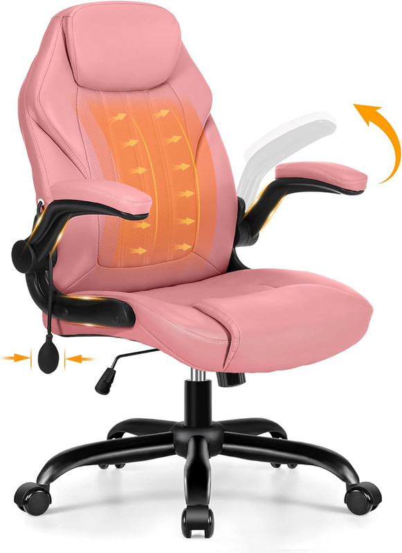 Office Desk Chair, Ergonomic Computer Chair with Padded Flip-Up Arms and Adjusta
