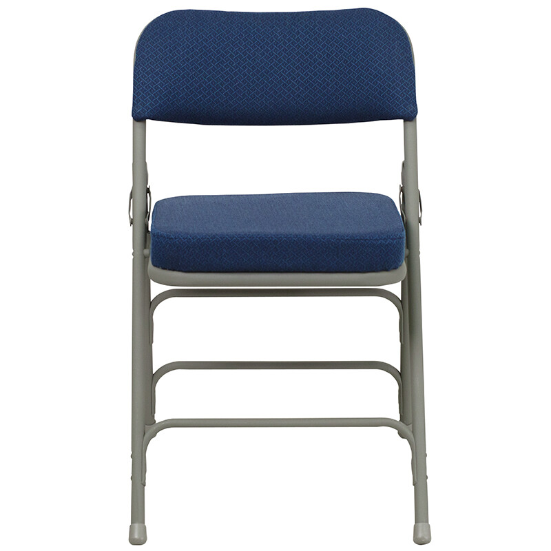 Metal Folding Chair with Navy Fabric, Triple Braced & Double-Hinged Design gallery