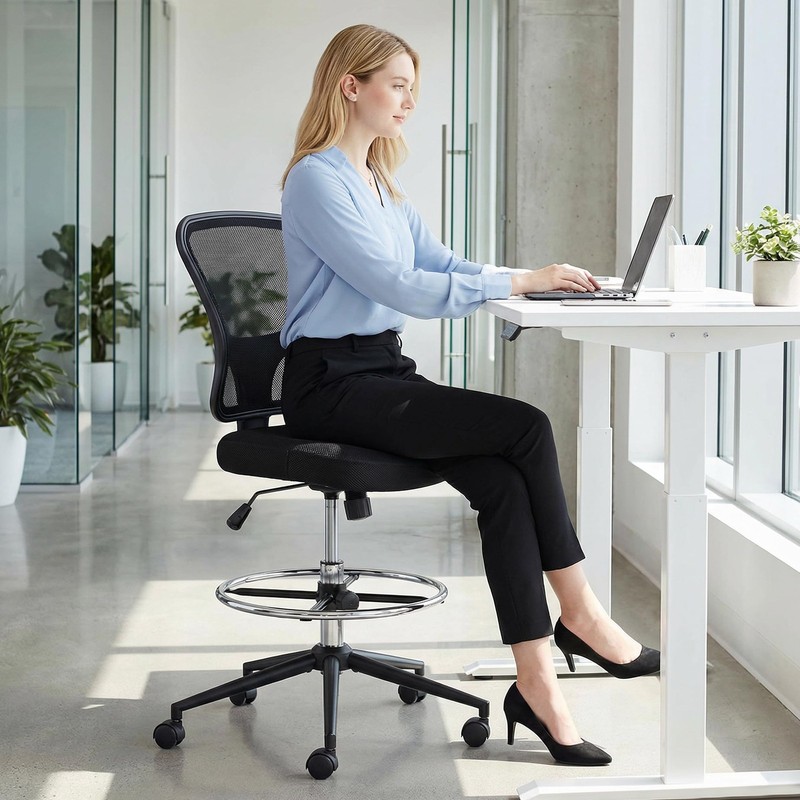 Armless Drafting Chair Tall Office Chair Adjustable Height High Back Ergonomi... gallery