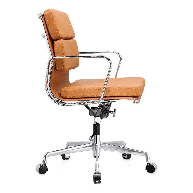Pemberley Row Faux Leather Tan Office Chair Adjustable 23″x24.5″x42-46″ Unass…