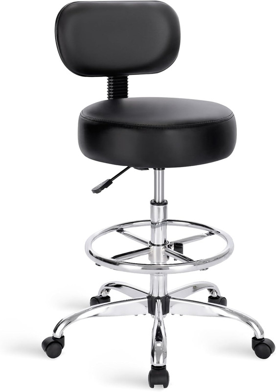 Drafting Chair with Back, Adjustable Foot Rest Rolling Stool, Multi-Purpose Offi