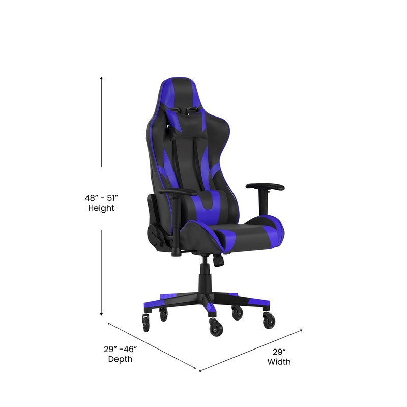 Office Gaming Chair with Roller Wheels & Reclining Back - Blue LeatherSoft gallery