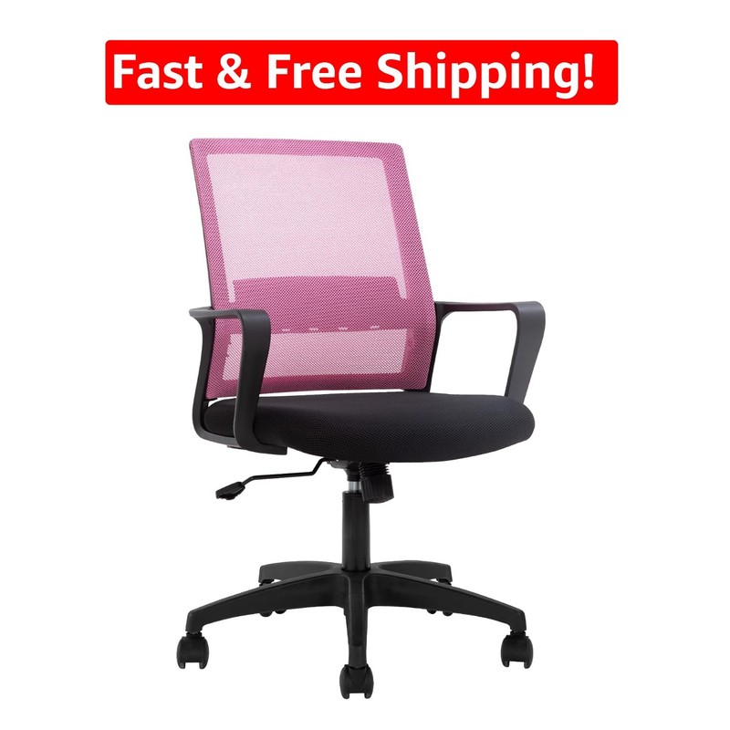 Adjustable Ergonomic Swivel Chair with Armrests & Pink Mesh for Ultimate Comfort