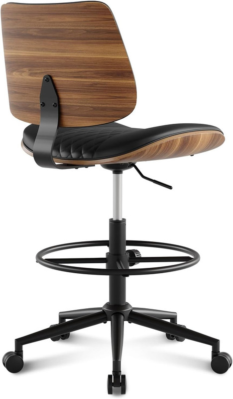 Adjustable Drafting Chair with Footrest, Modern Ergonomic Swivel Stool - Black gallery