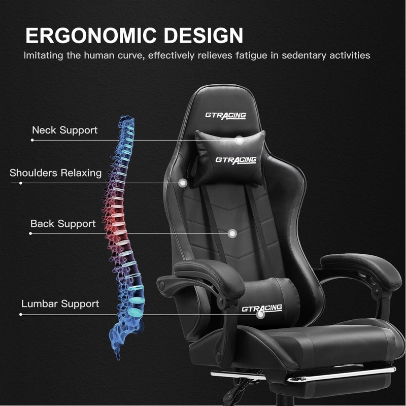 GTRACING GTWD-200 Gaming Chair with Footrest, Adjustable Height, and Reclining gallery