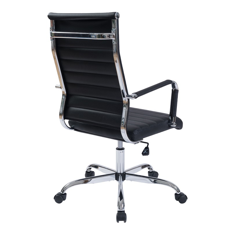 High Back Ribbed Office Chair Computer PU Height Adjustable Rolling Swivel Black gallery