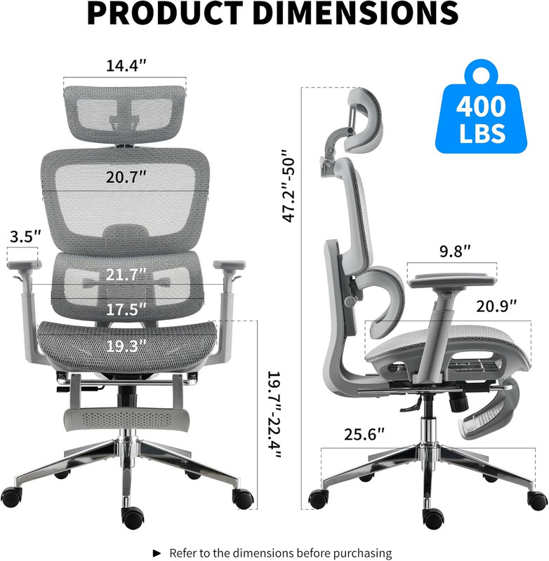 Ergonomic Mesh Office Chair with Footrest & Lumbar Support - Modern Grey gallery