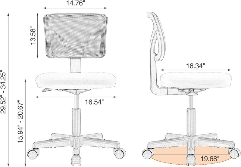Compact Armless Desk Chair with Mesh Back & Wheels - Comfortable for Home/Office gallery