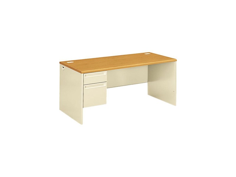 HON 38292LCL 38000 Series Left Pedestal Desk with Lock, Harvest / Putty