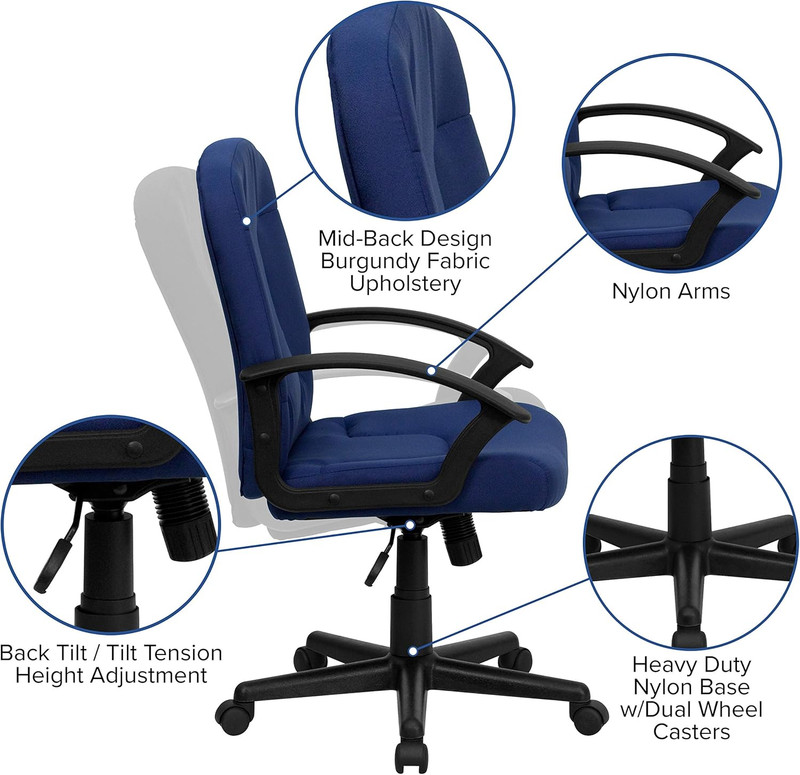 Garver Mid-Back Navy Fabric Executive Swivel Office Chair with Nylon Arms gallery