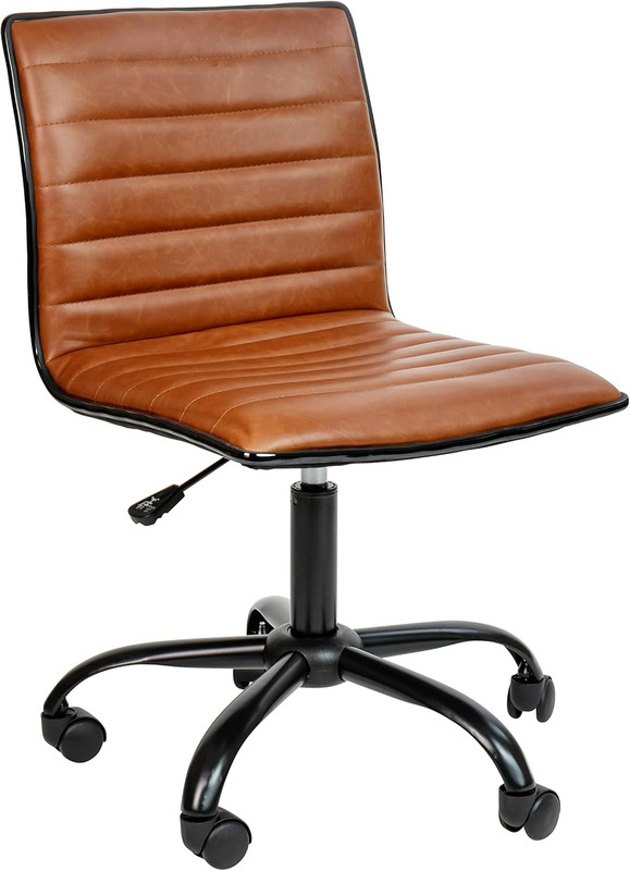 Alan Low-Back Ribbed Upholstered Vinyl Swivel Desk Chair with Padded Seat, Moder