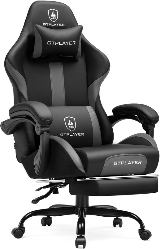 GTPLAYER Gaming Chair with Pocket Spring Cushion, Leather Office Chair with Ergo