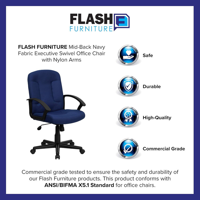 Garver Mid-Back Navy Fabric Executive Swivel Office Chair with Nylon Arms gallery