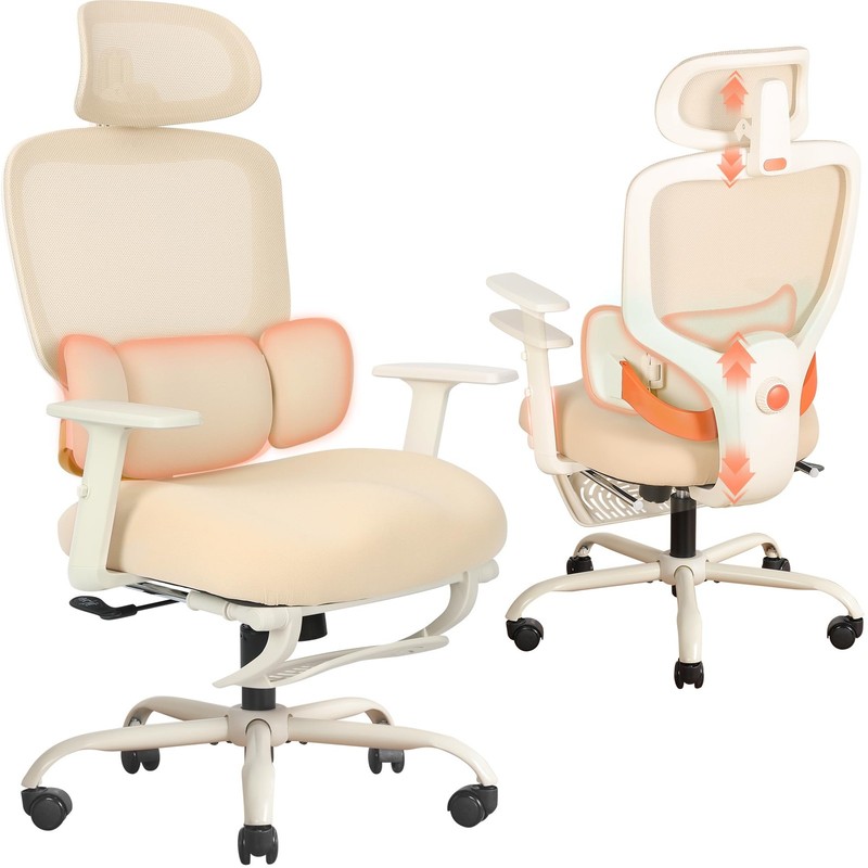 Ergonomic Office Chair with Footrest, Mesh Desk Chair with Adjustable Headres…